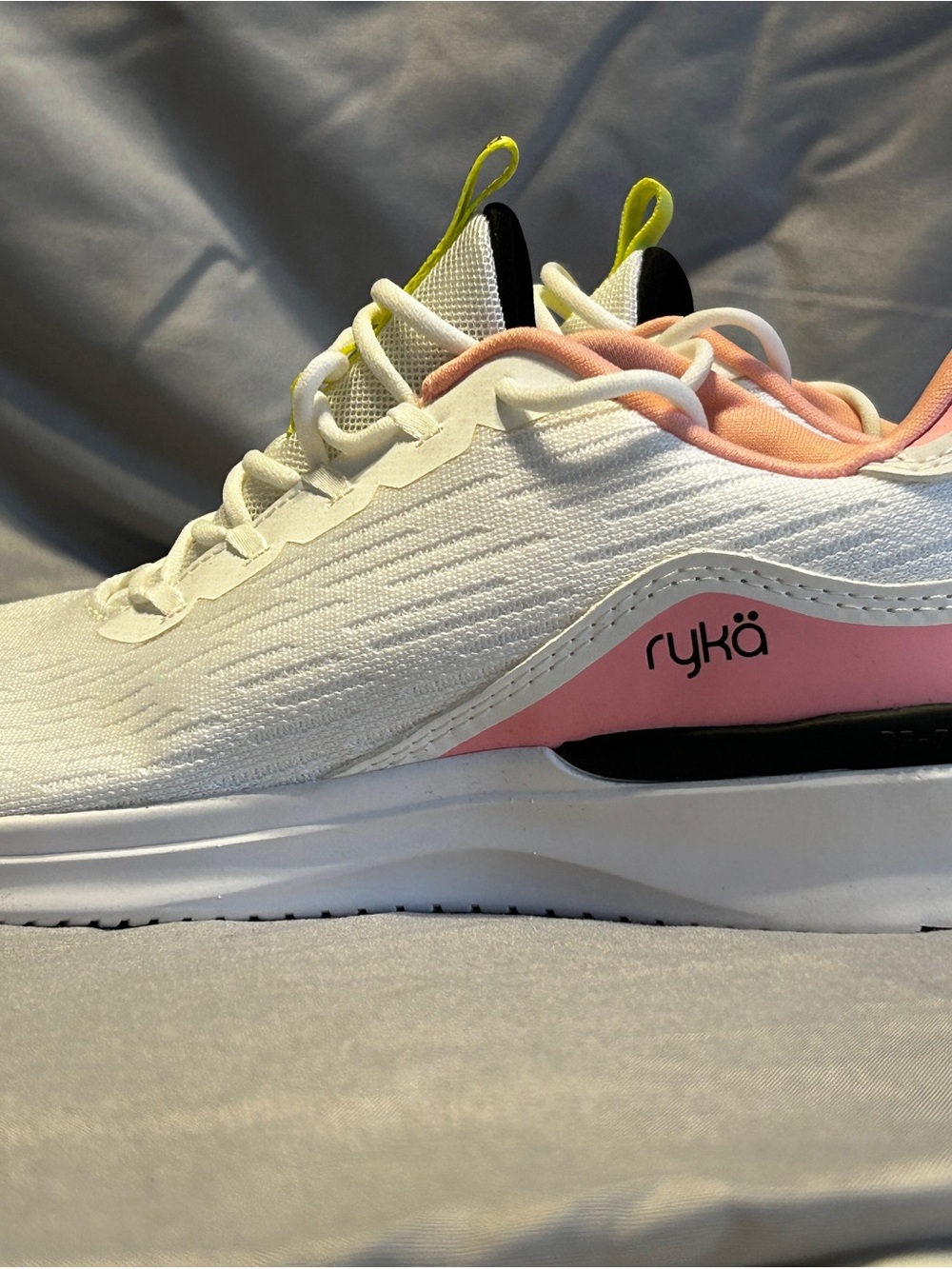 Ryka Women's White and Pink Athletic Shoes with Neon Green Yellow Accents